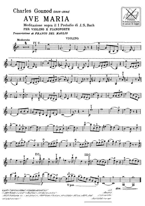 Ave Maria. Meditazione Sul I Preludio Di J. S. - Per Violino E Pianoforte - housle a klavír